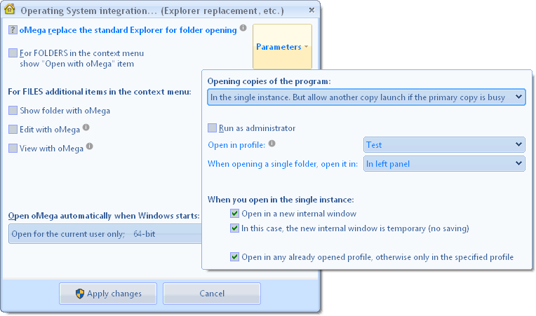 oMega Commander Features. Integration with OS.